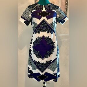 Derek Lam Blue and White Geometric Sheath Dress size 6